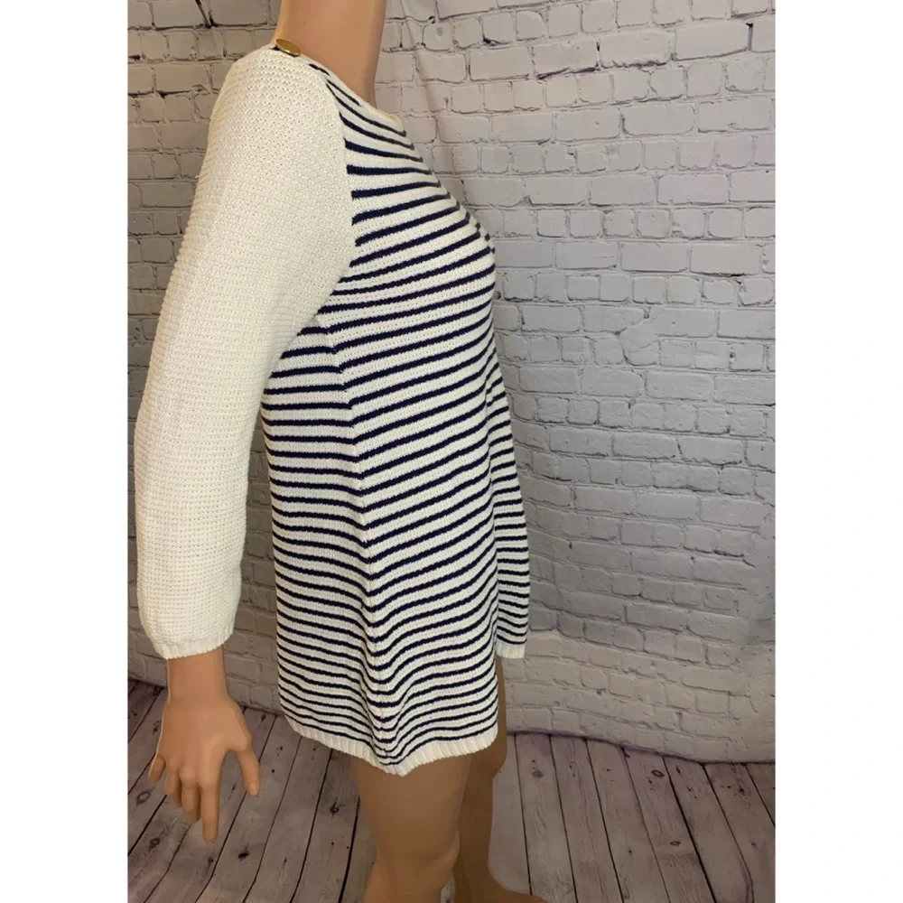 H & M Blue & White Stripped Long Sweater size small